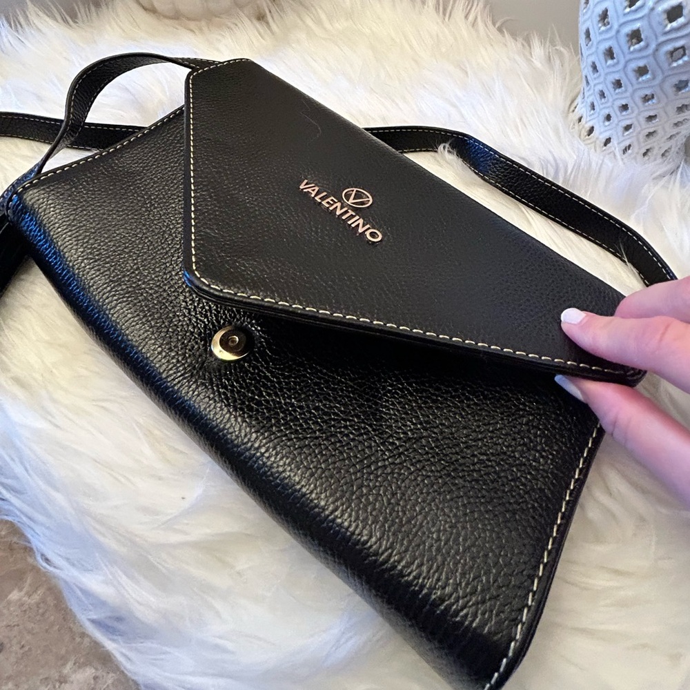 Valentino By Mario Valentino Authentic Pebbled Leather Envelope Crossbody Bag